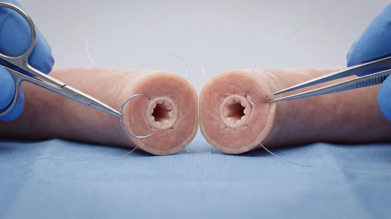 Macro de microcirurgia de revers&atilde;o de vasectomia com as extremidades do canal deferente anastomosadas